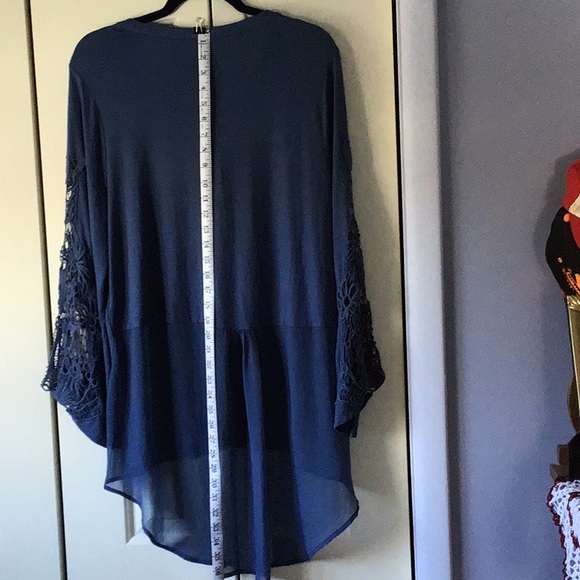 a.moon XL Blue Button Up Blouse with Lace Sleeves - Picture 7 of 7